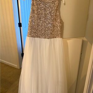 Speechless Silver and Cream Sequin Gown